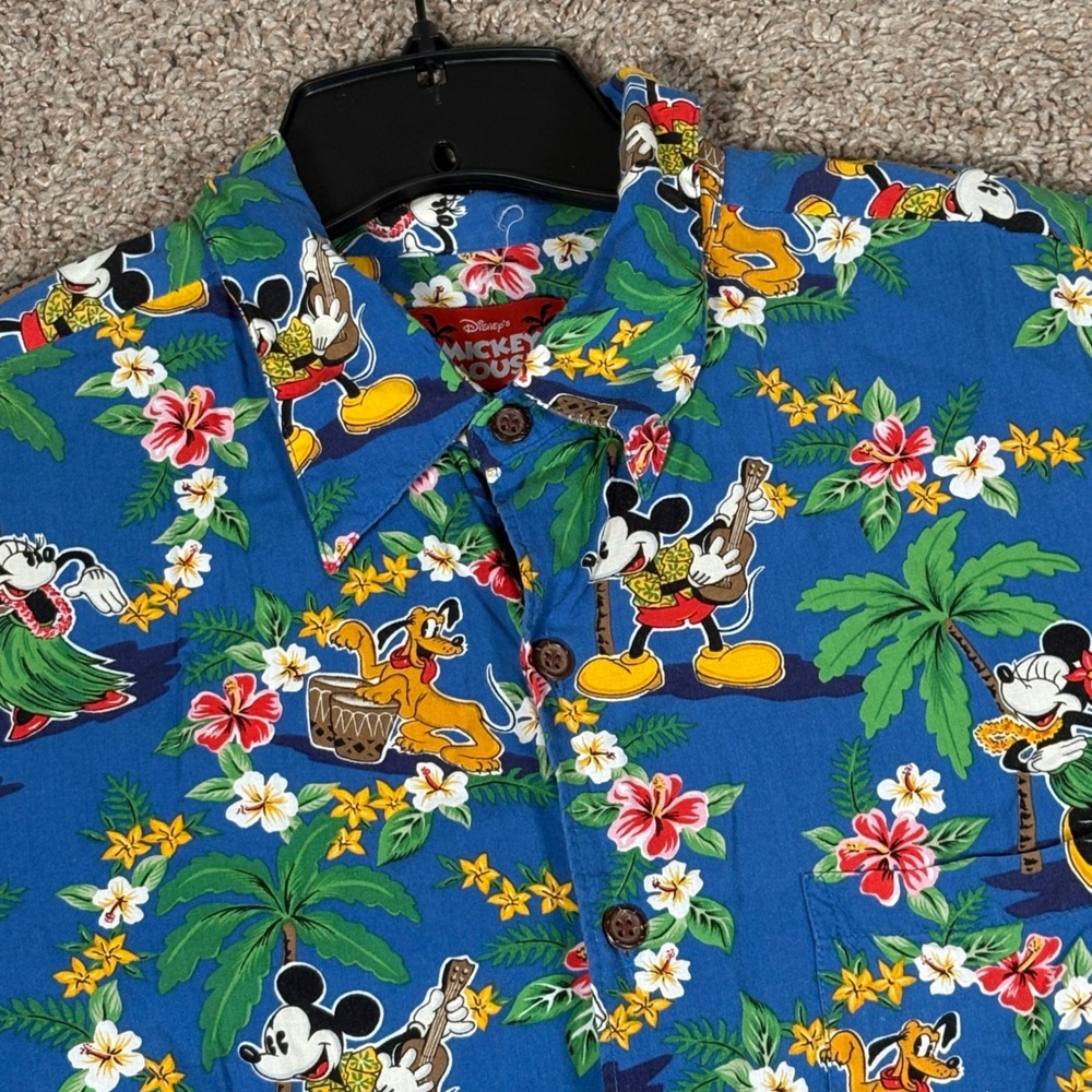 Reyn Spooner Disney Mickey Mouse Hawaiian Shirt Blue Rayon Mens Large